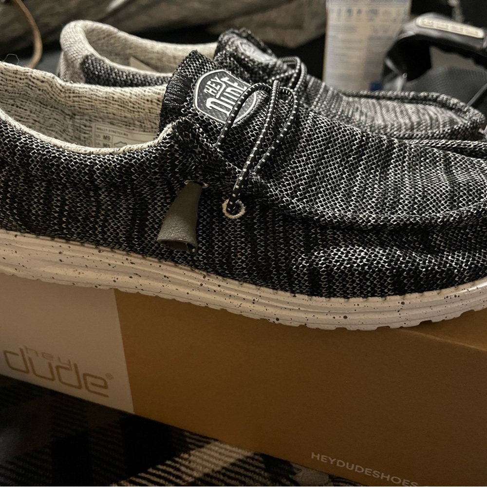 Hey Dude Charcoal and White Knit Shoes